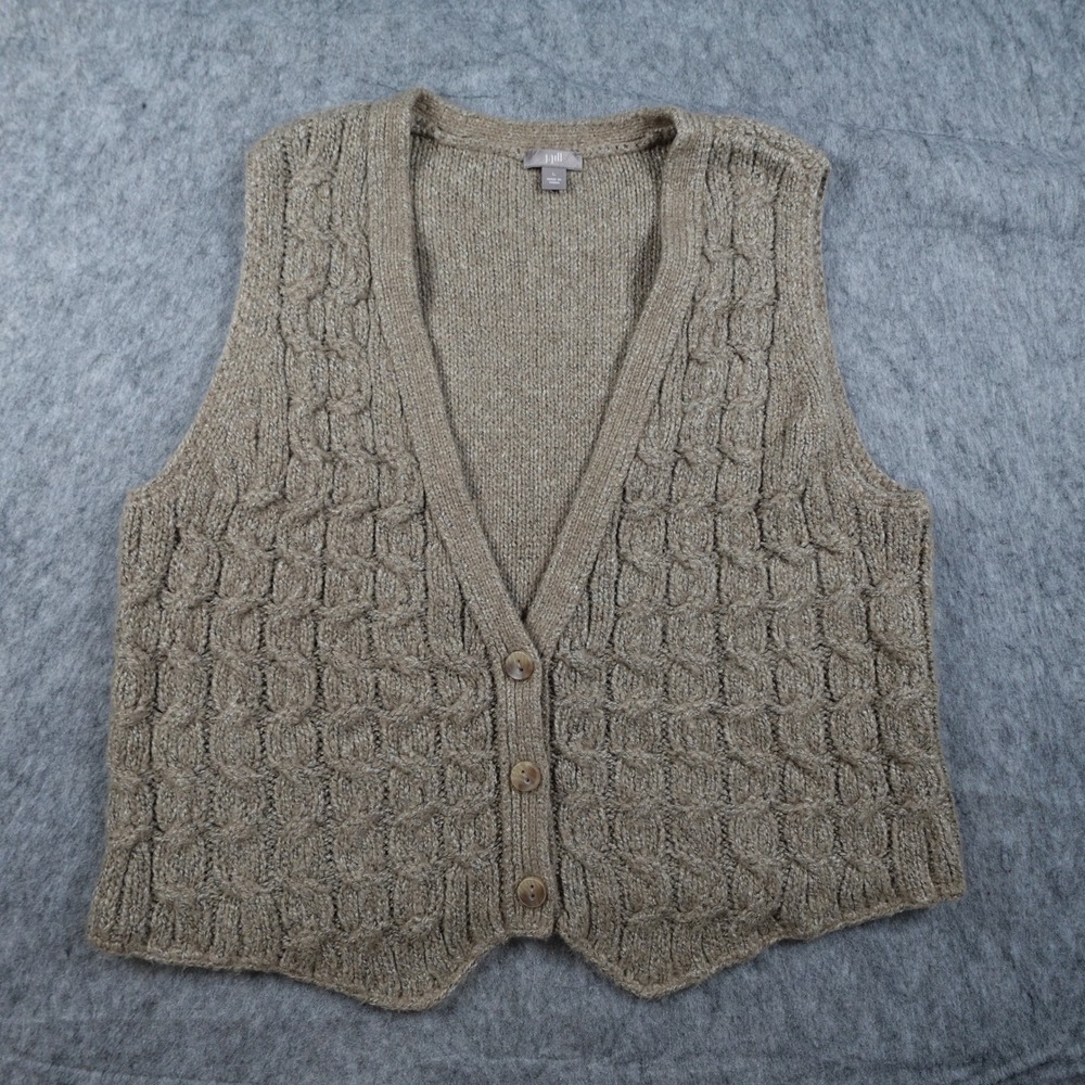 J Jill Vest Women Large Brown Cable Knit Button Front V Neck Cottagecore Teacher